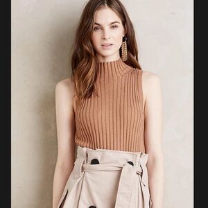 Women’s Anthropologie Wide-Ribbed Turtleneck Tank by Moth, M Warm Cozy Carmel